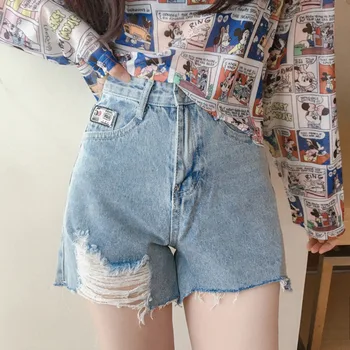 Yaz Kore Moda Kot Şort Ins Moda Deldi Kot kısa pantolon Seksi Yüksek Bel İnce Erkek Arkadaşı Sıcak Pantolon