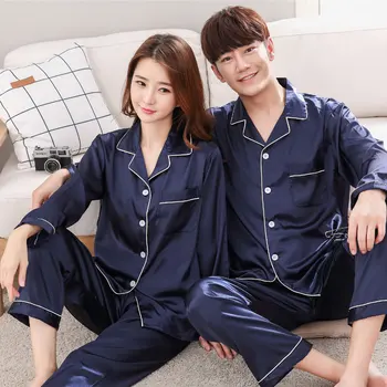 Yaz Yeni Kore Versiyonu Simülasyon İpek Çift Pijama Kısa Kollu Pantolon Erkek / Kadın pijamas Ev Hizmeti Takım Elbise
