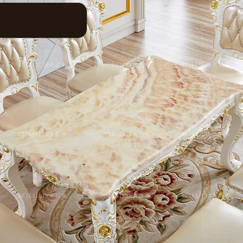 Yemek masası Pembe Ejderha Yeşim Mermer Uzun yemek masası Deri Yemek Sandalyesi Avrupa tarzı Beyaz Altın boyalı katı ahşap