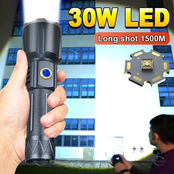 Yeni 30W Yüksek Güç LED el fenerleri 60000000LM Taktik meşale ışık Güçlü Kamp Su Geçirmez Şarj Edilebilir 18650 El Feneri