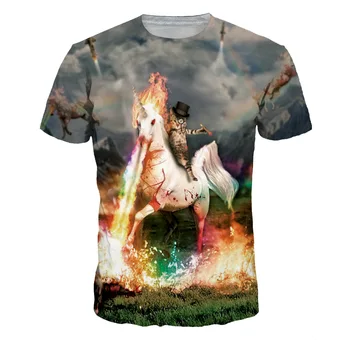 Yeni 3D T Shirt Kedi Binmek Spitfire Unicorn Baskı Hip Hop T-Shirt Erkek Kadın Yaz Üstleri Kısa Kollu O-Boyun Camisetas Hombre