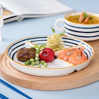 Yeni Avrupa tarzı yaratıcı seramik yemek tabağı yetişkin ev seti yağ azaltıcı kantitatif tabak kahvaltı sofra setleri