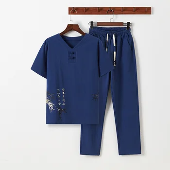 Yeni Bahar Sonbahar Artı Boyutu Tang Takım Elbise Çin Tarzı Moda Düz Renk Takım Elbise Sahte İki parçalı Uzun kollu Üst + Pantolon Takım Elbise Toptan
