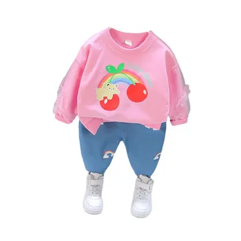 Yeni Bahar Sonbahar Bebek Kız Giysileri Takım Elbise Moda Çocuk Sevimli T-shirt Pantolon 2 adet / takım Toddler rahat Giyim Çocuk Eşofman