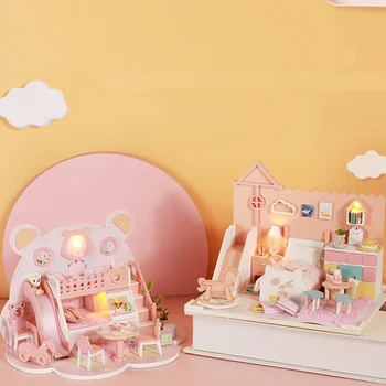 Yeni DIY Bebek Evi Sevimli Bina Mini Ahşap Mobilya Ev Modeli Tavan Montaj Oyuncak Aksesuarları Çocuk Noel Oyuncaklar Hediyeler