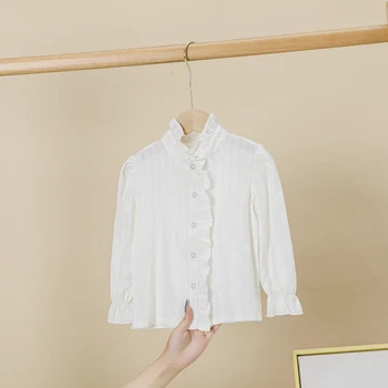 Yeni Genç Okul Kız Bluzlar Moda Beyaz pamuklu uzun kollu tişört Gömlek Çocuklar için Kız Bahar Sonbahar Çocuk Prenses Elbise