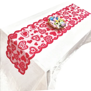 Yeni Kırmızı Kalp Masa Koşucular Polyester Aşk sevgililer Günü Düğün için Modern Masa Dantel Kumaş Masa Örtüsü Kapakları Parti