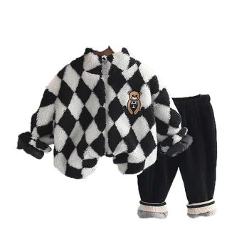 Yeni Kış Bebek Kız pamuklu giysiler Çocuk Erkek Kalınlaşmak Ceket Pantolon 2 adet / takım Toddler Rahat Kostüm Çocuklar Moda Spor