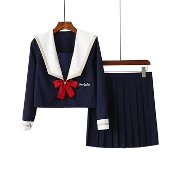 Yeni Moda Kız okul üniforması Cosplay Mezuniyet Denizci Takım Elbise Anime Kostüm Denizci Gömlek Pilili Etek Setleri JK Üniforma