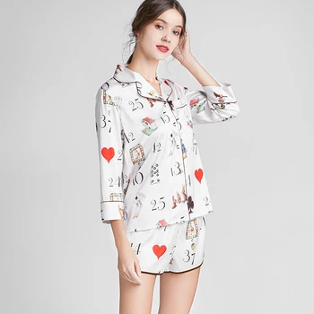 Yeni Pijama İnce Orta Kollu Şort Takım Elbise Chun Xia İpek Bayan Yaka Uzunluğu Desen Tipi Müstehcen Resim Sezon