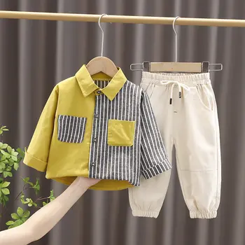 Yeni Sonbahar Bebek Erkek Giysileri Takım Elbise Toddler Bebek Giyim Çocuklar Sevimli Ekose Bluzlar Jeans2Pcs / setleri Çocuk Rahat Kostüm
