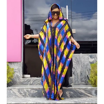 Yeni Stil Afrika Elbise Kadın Dashiki Gökkuşağı Afrika Giysi Havzası Riche Robe Boubou Afrika Elbiseler Kıyafet Kapşonlu Fas Kıyafeti