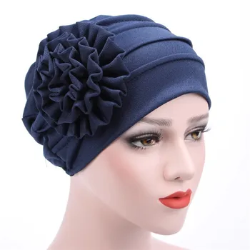 Yeni Stil Bayanlar Yan Aplike Pamuk Düz Renk Büyük Çiçek Başörtüsü Şapka Hapsi Şapka Müslüman kafa bandı saç aksesuarları