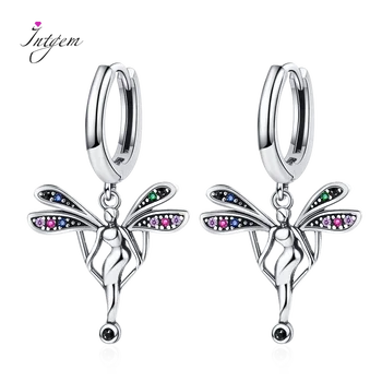 Yeni Stil Melek Damla Küpe 925 Ayar Gümüş Kelebek Takı Kadınlar için Lüks Yaratıcı Renkli Zirkon Parti Küpe Hediye