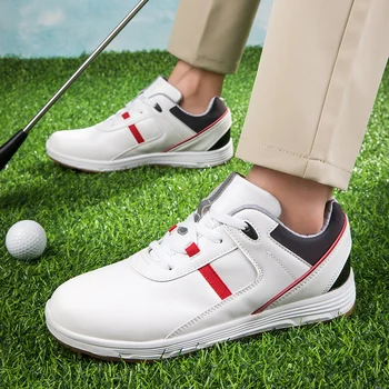 Yeni Su Geçirmez Erkek golf ayakkabıları Beyaz Deri kaymaz Spikeless Golf Sneakers Kadınlar Golf Eğitim Sneakers Golf spor ayakkabı