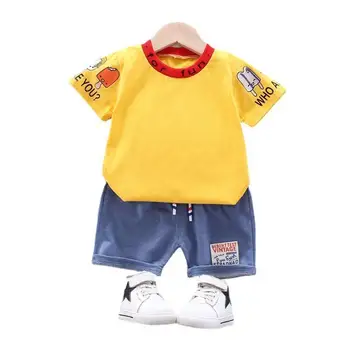 Yeni Yaz Babyboys pamuklu giysiler Çocuk Kız Spor T Shirt Şort 2 adet / takım Çocuklar Bebek Moda Giyim Yürümeye Başlayan Eşofman