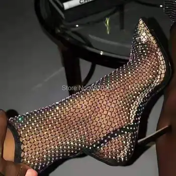 Yeni Yaz Sandalet Seksi Bling Gladyatör Sandalet Kadınlar Yüksek Topuk Ayakkabı Pompaları Üzerinde Kayma Çorap Sandalet Çizmeler