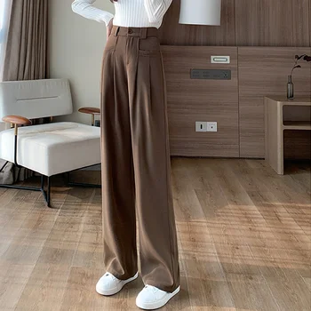 Yeni Yüksek Bel Geniş Bacak Pantolon Kadın İlkbahar Sonbahar Dikey Rahat Moda Gevşek Düz Tüp Zemin Paspas Takım Elbise Pantolon F51