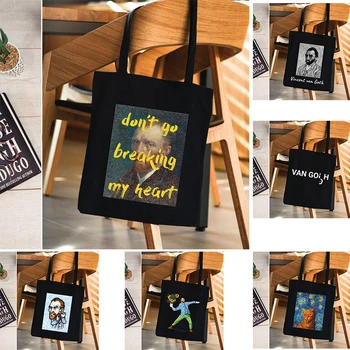 Yeni alışveriş çantası Grafik Tote Harajuku Alışveriş Çantası Kadın Kapasiteli Eko Tuval omuzdan askili çanta tekrar kullanılabilir alışveriş poşetleri Klasik
