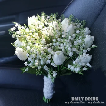 Yeni ! beyaz Yapay PU calla lily Bell orkide gelin holding çiçek düğün gelinlik buket Vadinin Lily sahte buket