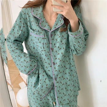 Yeni kadın Uzun Kollu Pijama Seti, kadın gündelik giyim, Uzun Kollu Gömlek, Pijama, Sonbahar Ve Kış Saf Pamuklu Pijama