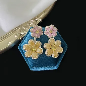 Yeni tasarımcı deniz mavi elmas çift çiçek zarif lüks küpe yaratıcı patlama buz çiçek zirkon küpe küpe