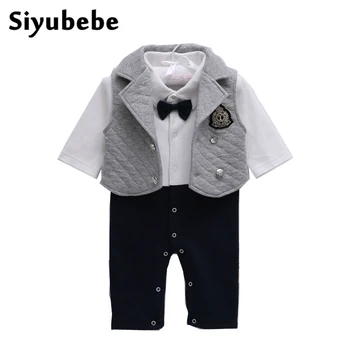 Yenidoğan Bebek Erkek Tulum Bebek Marka Kalınlaşmak Pamuk Beyefendi Giysileri 2 Adet Set Yeni Bebe Tulum Giyim Ceket + Romper 0-12M