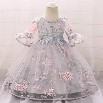 Yenidoğan Bebek Vaftiz Elbise Bebek Kız Parti Elbiseler Kız Nakış Yarım Kollu Elbise 1 Yıl Doğum Günü Bebek Kız Elbise L5015xz