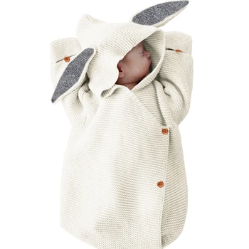Yenidoğan Bebek Örme Pamuk Bebek kundak battaniyesi Tavşan Kulak Battaniye Uyku Tulumu Bebek Kız Erkek Bebek Duş Ambalaj Ceket