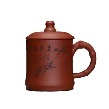 Yixing teacups 400 ml Zisha kupalar bambu geleneksel Çin çay seti kapak bardak kolu ile el yapımı Boyama manzara