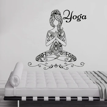 Yoga Kız Tırnaklar Namaste Duvar Çıkartması Hinduizm Duvar Sticker Oturma Odaları diy ev dekoru Yoga Lotus Dekorasyon