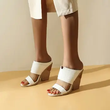 ZawsThia 2022 yaz bayan açık sandalet slaytlar garip tıknaz yüksek topuklu burnu açık kadın katır terlik artı boyutu 34-46 47 48