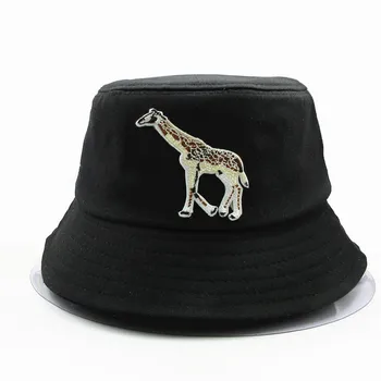 Zürafa Hayvan nakış pamuk Kova Şapka Balıkçı Şapka açık seyahat şapka güneşlikli kep Şapka çocuk erkek Kadın 175