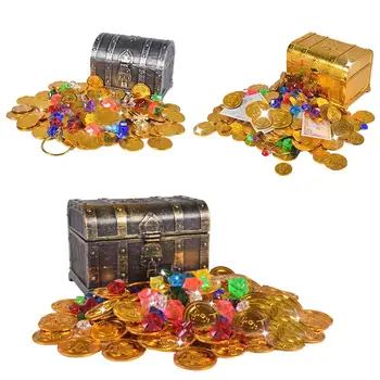 altın madalyonlar Hazine av kutusu Çocuk Hazine Kutusu Elektroliz Retro Plastik Büyük Kutu Oyuncak altın madalyonlar Taşlar