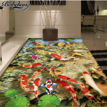 beibehang Özel fotoğraf duvar resimleri duvar kağıdı kendinden yapışkanlı zemin filmi Çin lotus sazan banyo oturma odası 3D zemin boyama