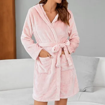hirigin Kadın Bornoz Gecelik Kalın Sıcak Elbise Kış Tavşan Kulak Peluş Pijama Sevimli Yetişkin Hayvan Flanel bornoz Pijama