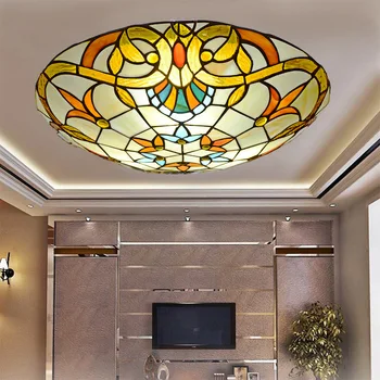 lamba, Tiffany, renkli cam, yuvarlak oturma odası, balkon lambası, Avrupa tarzı lambalar ve fenerler özelleştirilebilir.