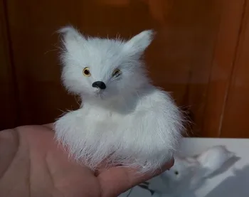 mini sevimli simülasyon Kıvrılmış tilki oyuncak reçine ve kürk beyaz tilki bebek hediye yaklaşık 7x8 cm 1249