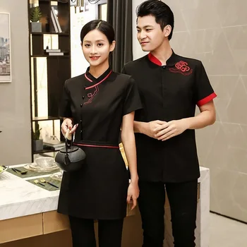 Çin Otel Garson İş Giysisi erkek kadın Kısa kollu Artı Boyutu otel üniforması Yemek Restoran tencere mağaza ceketi H2164