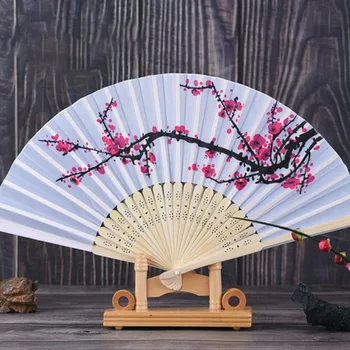 Çin Tarzı Yaz Vintage Bambu Katlanır El Düzenlenen Kiraz Çiçekleri Fan Çin Dans Partisi Cep Hediyeler Düğün Renkli Fan