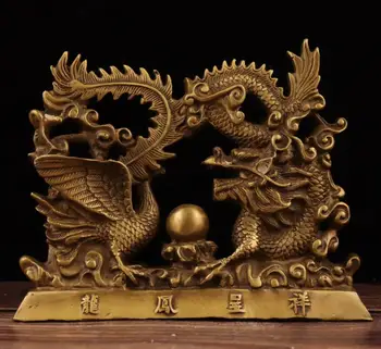 Çin pirinç ejderha phoenix Chengxiang el sanatları heykeli