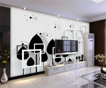 Çin tarzı basit siyah ve beyaz kutu woods sanat TV arka plan duvar kağıdı ev dekorasyon fotoğraf özel duvar fotoğraf