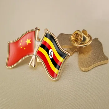 Çin ve Uganda Çapraz Çift Dostluk Bayrakları Yaka İğneler Broş Rozetleri