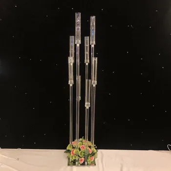 Çiçekler Vazo 8 kafaları mumluklar arka planında Akrilik şamdan Şamdan Sahipleri Düğün Masa Centerpiece Çiçek Standı