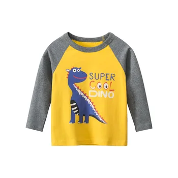 Çocuk Boys T-shirt Bebek Uzun Kollu Karikatür Dianosaur Ekskavatör Üstleri Çocuk Sonbahar Pamuk Kazak 2-9 Yıl Erkek Kız T Shirt