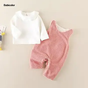 Çocuk Giyim Takım Elbise Bebek Bebek Kız Giyim Seti düz renk uzun kollu + Pamuk Tulum Sonbahar Kış sıcak Giysiler Takım Elbise