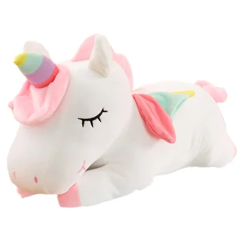 Çocuk Kız Yastık Doğum günü hediyesi için 25-100cmKawaii Dev Boynuzlu at Peluş Oyuncak Yumuşak Peluş Unicorn Yumuşak Oyuncak At Hayvan Oyuncak 