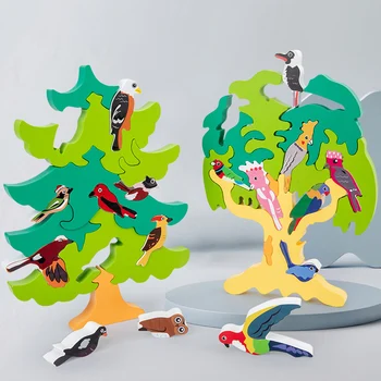 Çocuk Montessori ahşap renk kuş ağacı DIY eğlenceli bulmaca el kavrama 3D bulmaca çocuk oyuncak erkek kız hediye
