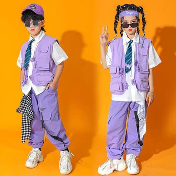 Çocuklar Genç Kpop Hip Hop Ceket Yelek Üstleri T Shirt Polo Tee Streetwear Kargo Pantolon Kız Erkek Caz dans kostümü Giysi