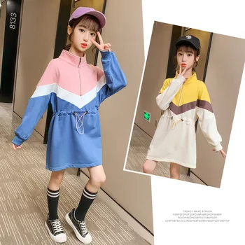 Çocuklar Kız Cadılar Bayramı Uzun kollu Sevimli Giysiler 2020 Klasik Yeni Yüksek Kalite Kore Moda Çocuk Dikiş Bel Kazak Elbise